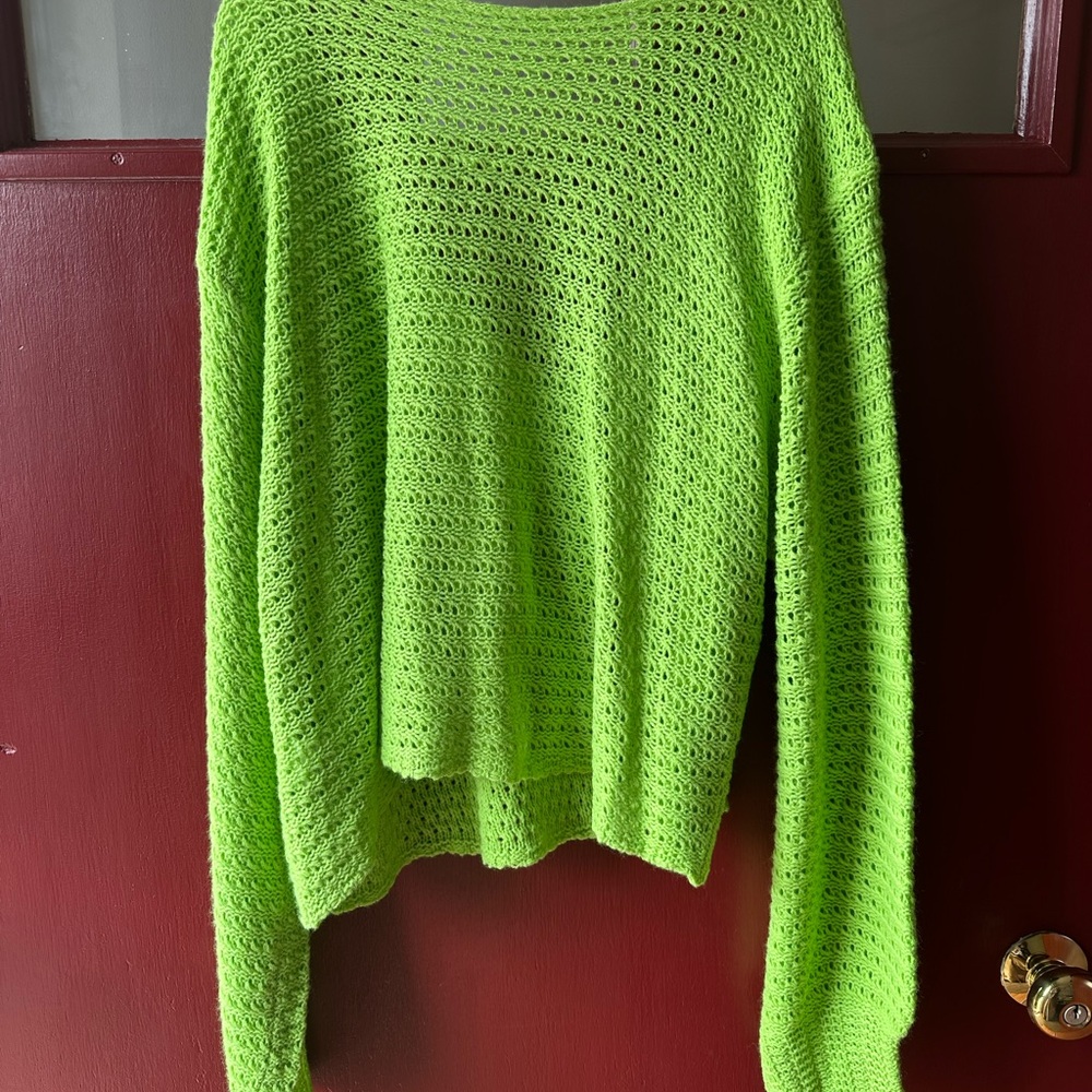 SHEIN Neon Green Open-Knit Tie-Front Sweater Cardigan - Picture 5 of 5